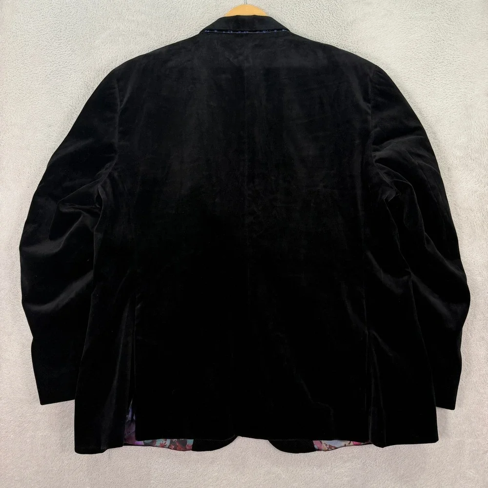Robert Graham Mens 50L Classic Fit Black Velvet Blazer Peak Lapel Floral Lining